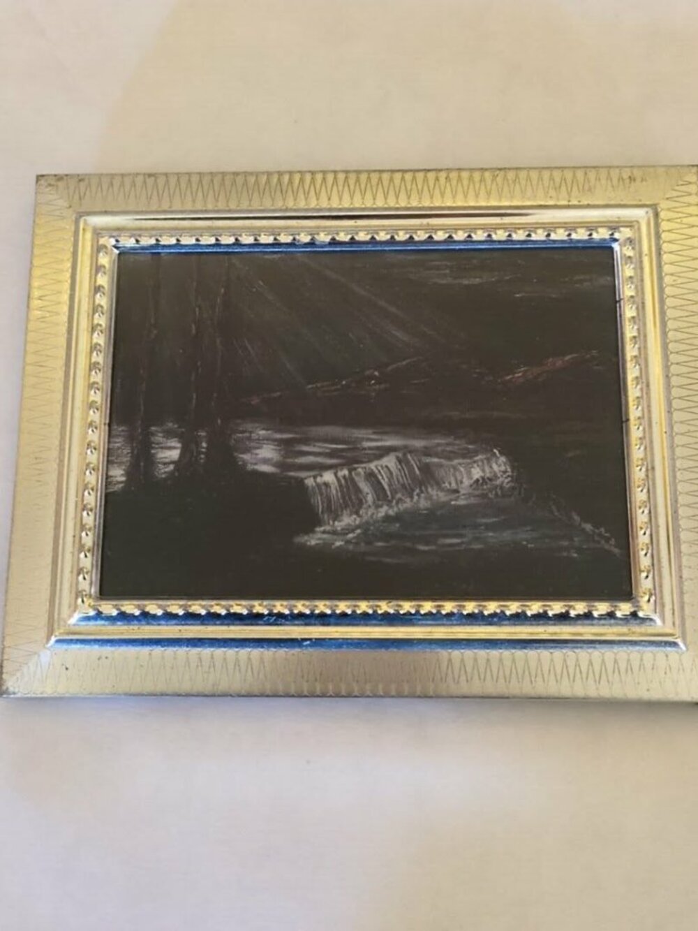 Silver Moon Shadows Print 5x7 Signed Art Print Heavy Silver Vintage Frame Velvet